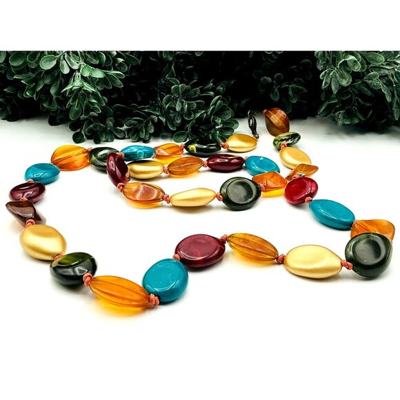 Multicolor Resin Gemstone Bead Necklace 32" With Lobster Clasp - Picture 2 of 5